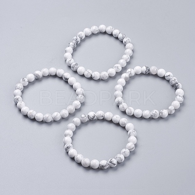 Natural Howlite Beaded Stretch Bracelets BJEW-I253-8mm-08-1