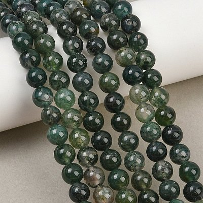 Natural Moss Agate Beads Strands G-F453-8mm-1