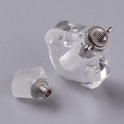 Rhombus Natural Quartz Crystal Perfume Bottle Pendants G-H241-01C-P-1