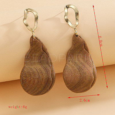 Alloy Wood Stud Dangle Earrings WG8DABA-03-1