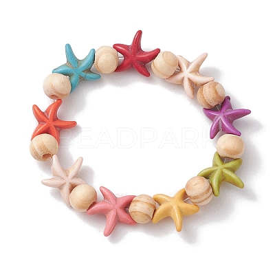 Beach Starfish Dyed Synthetic Turquoise Stretch Bracelets BJEW-JB10294-02-1