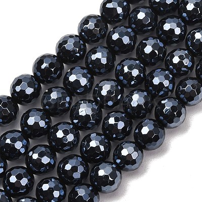 Electroplated Natural Agate Beads Strands G-B191-A07-8mm-18-1