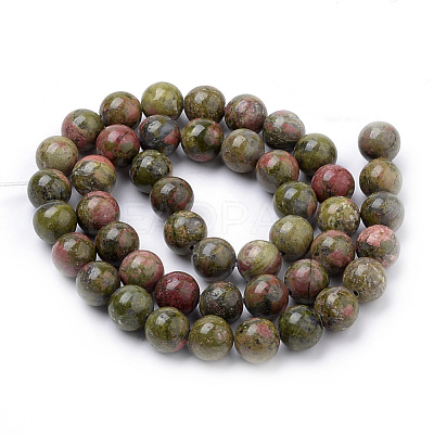Natural Unakite Beads Strands X-G-S259-14-10mm-1