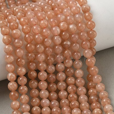 Natural Gemstone Sunstone Round Beads Strands G-E251-34-6mm-01-1