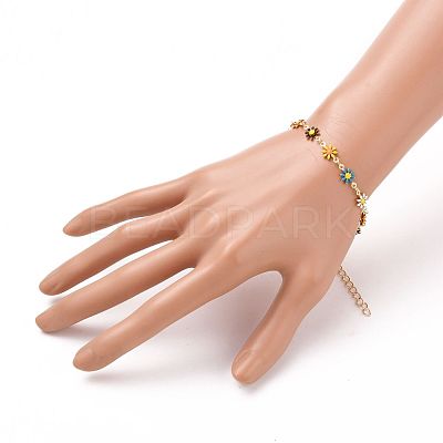 Daisy Link Chain Necklaces & Bracelets Jewelry Sets SJEW-JS01138-01-1