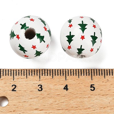 Christmas Printed Schima Wood European Beads WOOD-G024-02C-1