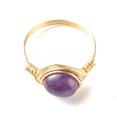 Natural Amethyst Oval Finger Rings RJEW-JR00441-01-1