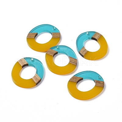 Transparent Resin & Walnut Wood Pendants RESI-M027-01I-1