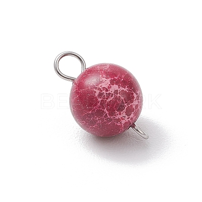 Dyed Natural Imperial Jasper Round Connector Charms PALLOY-JF04248-01-1