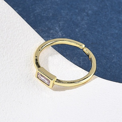 Rectangle Brass with Glass Cuff Rings for Women RJEW-Z111-05G-1