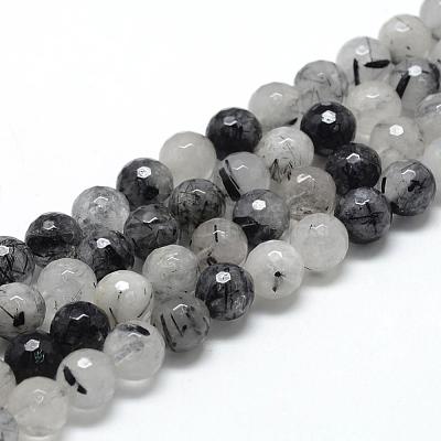 Natural Black Rutilated Quartz Beads Strands G-R447-6mm-03-1