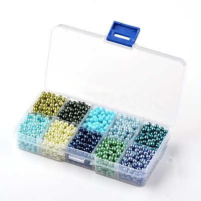 Mixed Pearlized Round Glass Pearl Beads HY-D0004-4mm-B-1