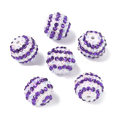 Striped Resin Rhinestone Beads OACR-A037-01A-1