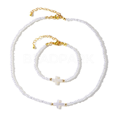 Beach Vacation Style Shell Cross Bracelets & Necklaces Set UW5607-1-1