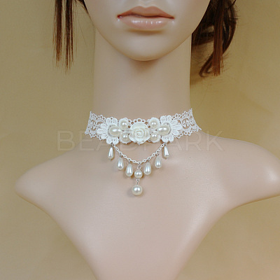 Iron Resin Polyester Lace Ribbon PE Teardrop Tassel Choker Necklaces FS-WGF6CA4-01-1
