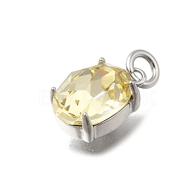 Oval Brass with Glass Charms KK-G525-08P-1