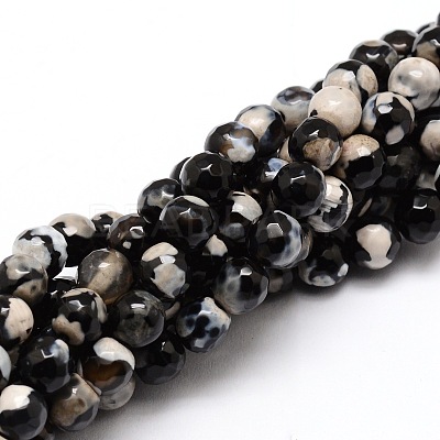 Faceted Natural Fire Crackle Agate Round Beads Strands X-G-E319C-6mm-06-1
