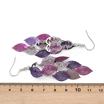 430 Stainless Steel Leaf Dangle Earrings EJEW-A137-06P-01-1