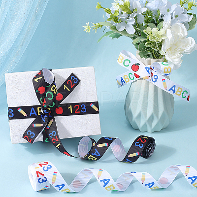 2 Rolls 2 Styles School Season Theme Polyester Colorful Printed Grosgrain Ribbon OCOR-GF0004-23A-1