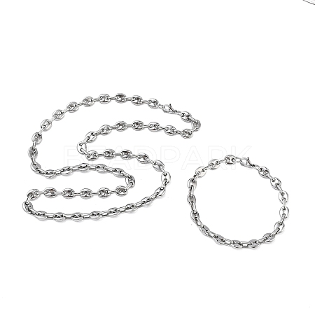 304 Stainless Steel Coffee Bean Chain Necklaces & Bracelets Sets SJEW-D091-09P-1