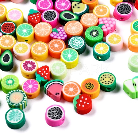 100Pcs Handmade Polymer Clay Fruit Theme Beads DIY-YW0002-40-1
