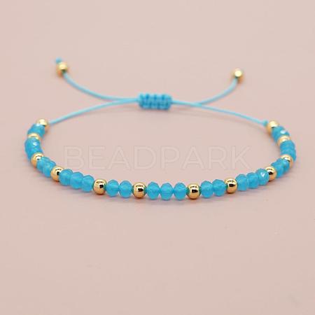 Glass & Brass Round Beads Braided Bead Bracelets LS-RD6595-10-1
