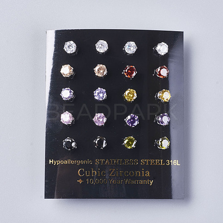 Cubic Zirconia Stud Earrings EJEW-I209-09-5mm-1