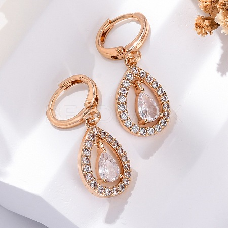 Brass Micro Pave Clear Cubic Zirconia Leverback Earrings EJEW-K300-59G-01-1