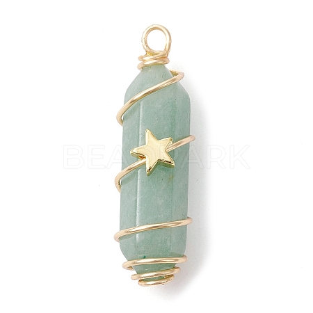 Natural Green Aventurine Copper Wire Wrapped Pointed Pendants PALLOY-JF02461-04-1