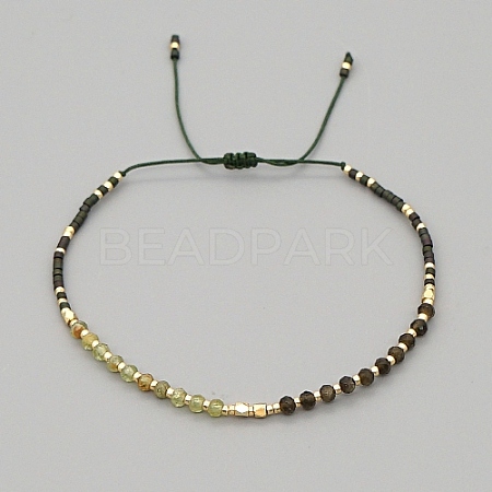 Natural Mixed Gemstone & Glass Seed Braided Bead Bracelets HR1333-8-1