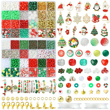 DIY Christmas Themed Acrylic & Glass Seed & Polymer Clay Beads Bracelet Kits DIY-FS0007-95-1