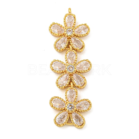 Brass Pave Clear Cubic Zirconia Three Flower Links Connector Charms KK-P277-51G-1