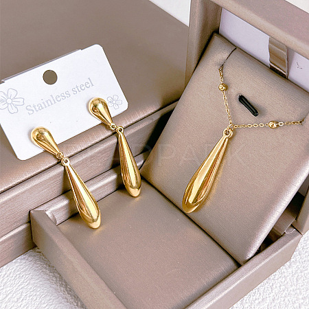 Teardrop 304 Stainless Steel Pendant Necklaces & Stud Dangle Earrings Sets FS-WGBFCD6-01-1