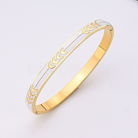 Leaf Pattern 304 Stainless Steel Hinged Bangles FS-WGBBE22-01-1