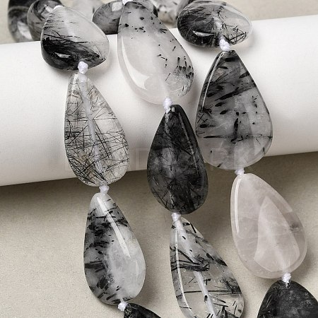 Natural Tourmalinated Quartz/Black Rutilated Quartz Beads Strands G-D365-A02-1