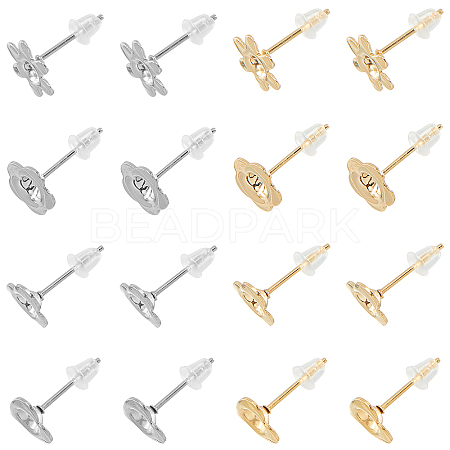 DICOSMETIC 80Pcs 8 Style 304 Stainless Steel Stud Earring Settings STAS-DC0009-37-1