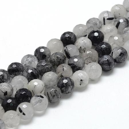 Natural Black Rutilated Quartz Beads Strands G-R447-6mm-03-1
