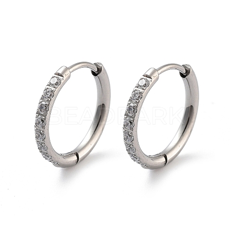 316 Surgical Stainless Steel Pave Clear Cubic Zirconia Hoop Earrings Women EJEW-A109-01C-P-1