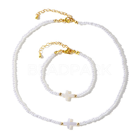 Beach Vacation Style Shell Cross Bracelets & Necklaces Set UW5607-1-1