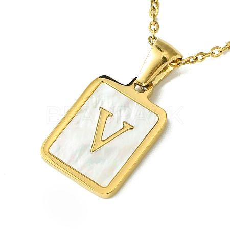 Ion Plating(IP) Rectangle with Initial Letter 304 Stainless Steel Pendant Necklace NJEW-R265-04G-V-1