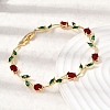 Leaf Brass Micro Pave Cubic Zirconia Link Chain Bracelets for Women BJEW-D455-01G-04-3