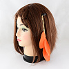 Dyed Feather Iron Snap Hair Clips with Brass Rhinestone Chains and Iron Chains PHAR-R120-02-2