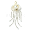 Natural Clam Shell & Glass Pearl & Glass Seed Beaded Big Pendants PALLOY-MZ00298-01-1