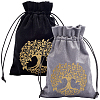 2Pcs 2 Styles Rectangle Gold Stamping Tree of Life Velvet Tarot Storage Drawstring Bags for Divination ABAG-CN0001-53-1