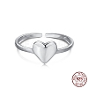 Rhodium Plated 925 Sterling Silver Heart Open Cuff Rings RJEW-A019-05P-1