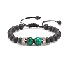 Natural Frosted Black Agate(Dyed) & Tiger Eye Braided Bead Bracelet with Alloy Crown BJEW-JB08249-04-1