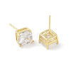 Square Brass Stud Earrings with Clear Glass for Women EJEW-L285-006G-2