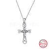 Rhodium Plated 925 Sterling Silver Knot Cross Pendant Necklaces for Women NJEW-F323-03P-1