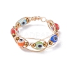 Round Evil Eye Lampwork & Glass Braided Bead Finger Ring RJEW-JR00449-01-1