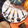 5Pcs 5 Styles Halloween Cat Alloy Enamel Pendant Decorations HJEW-JM01928-2